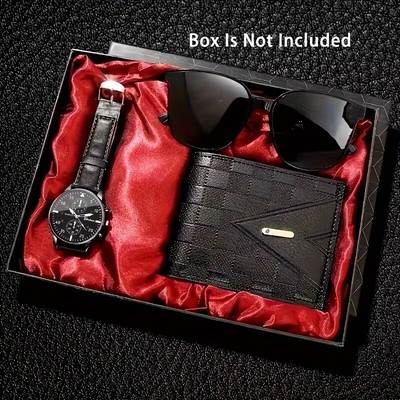 Men's suit watch belt wallet sunglasses exquisite gift 3 p/set, men's quartz watch, wallet and