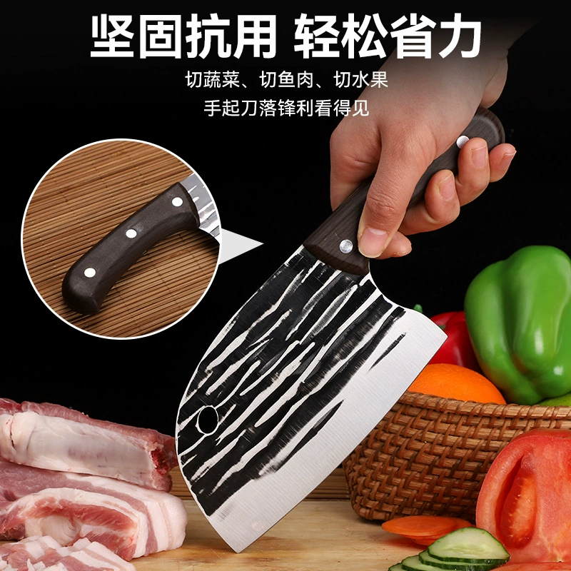 Кухонный нож с округлым лезвием для нарезки овощей и мяса, старомодный «мясницкий» нож, кованый для рубки и нарезки, универсальный, острый и прочный