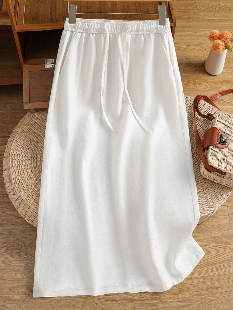 Chân váy Lyocell Tencel nữ cạp cao xẻ tà dáng suông dài midi — màu xanh hải quân