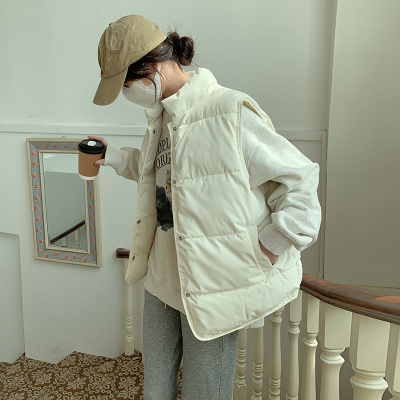 2026 Autumn and Winter New Style down Cotton Vest for Female Students, Korean Style Loose Vest, Versatile Outerwear Vest Jacket