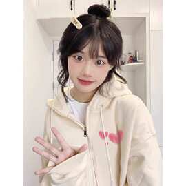 秋冬加绒拉链外套女春秋薄款大码宽松学院风oversize连帽卫衣开衫