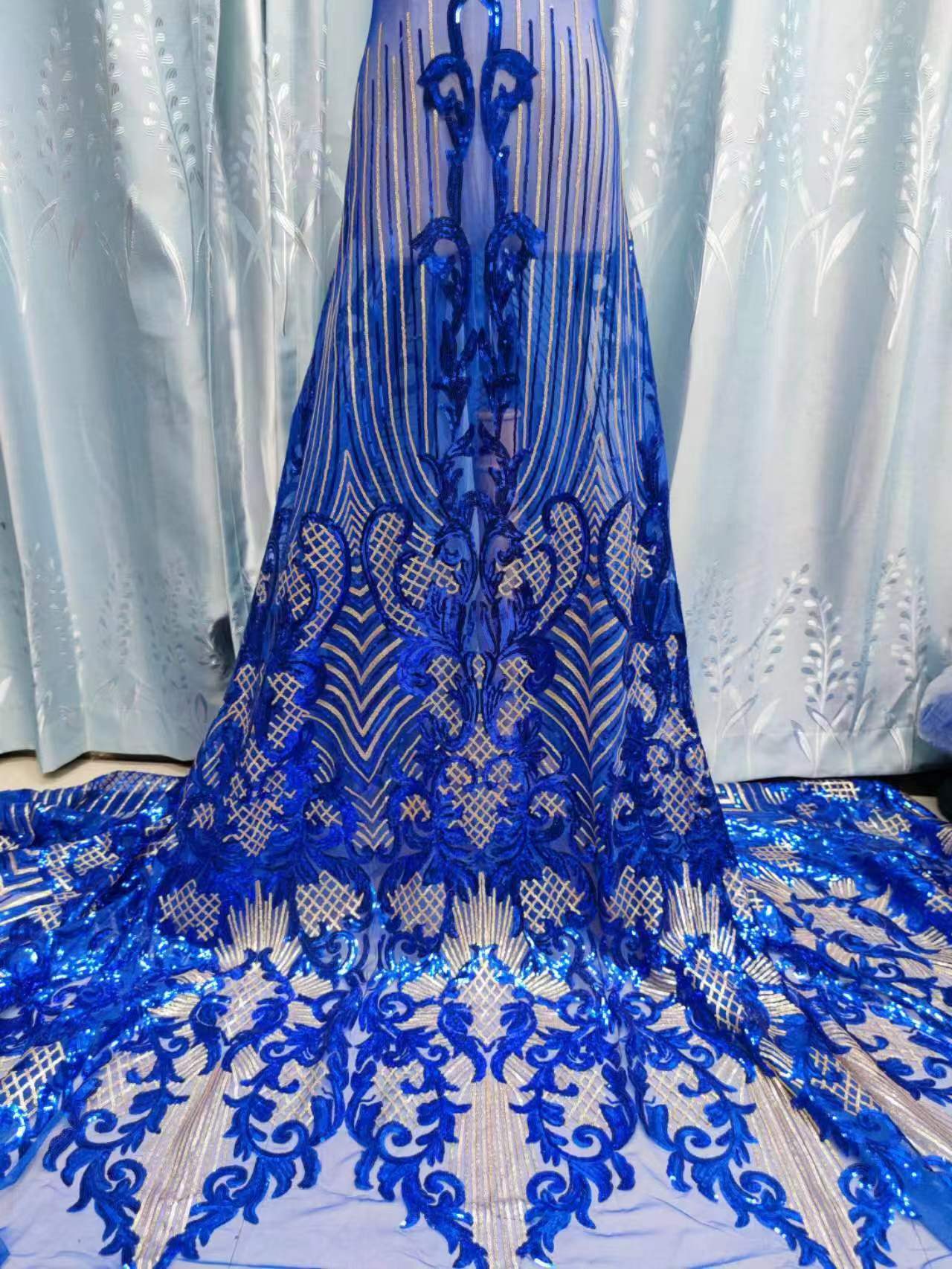 Lentejuelas tela de encaje africano europeo y americano vestido de novia moda bordado tela de encaje de lentejuelas JX1296