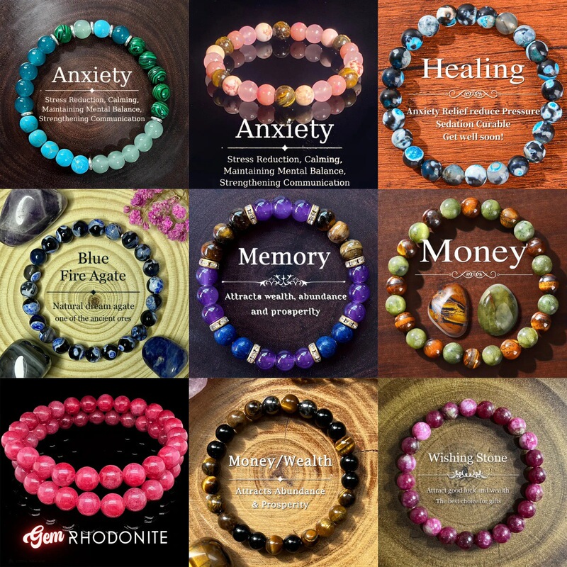 Temu Xiyin Tk Cross-Border Bracelet Amethyst Obsidian Tiger Eye Stone Blue Fire Agate Malachite Moonstone Bracelet
