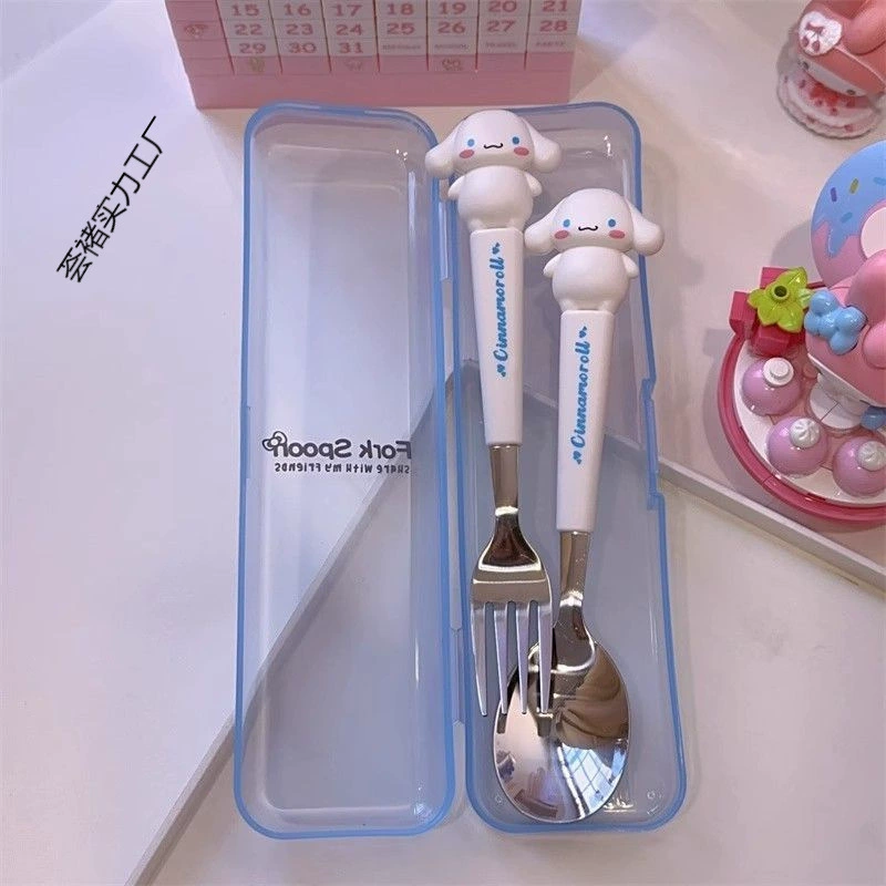 Cute fork stainless steel for students, tableware, storage box, Cinnamoroll