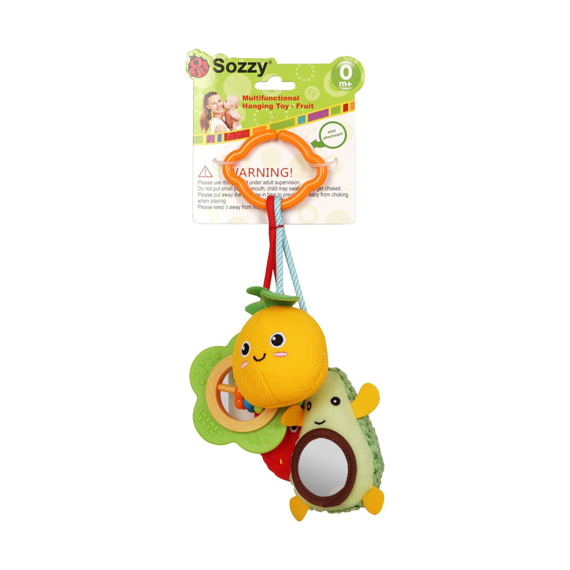 SOZZY Colgante de frutas con sonido de pájaros, mordedor, juguete colgante para cochecito, móvil para cuna, sonajero colgante para cama, colgante de espejo de seguridad