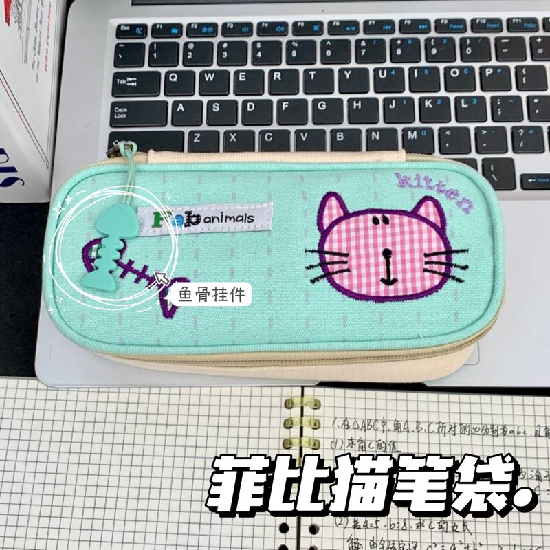 かわいいフィービー猫刺繍鉛筆バッグイン高価値筆箱大容量学生文具収納袋|undefined