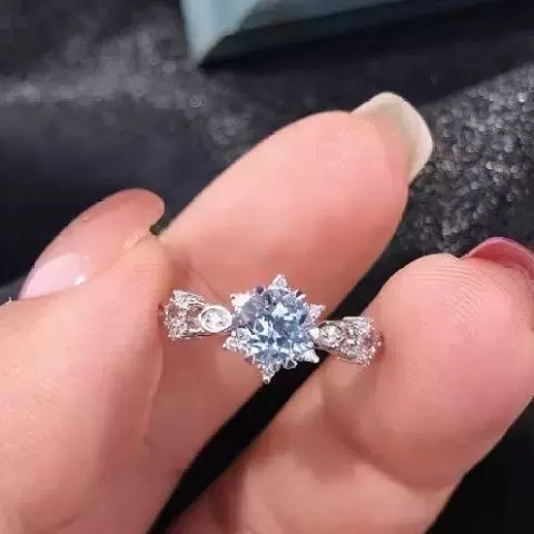 Foreign Trade Hot-Selling High Imitation Natural Santa Maria Round Aquamarine Light Luxury Versatile Ring High-End Ring for Women