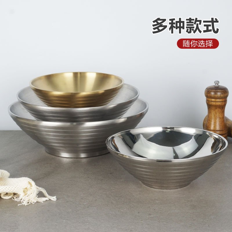 304 de acero inoxidable estilo japonés ramen tazón de hilo altavoz tazón de doble capa de fideos tazón hogar grande ramen tazón de fuente de cubo