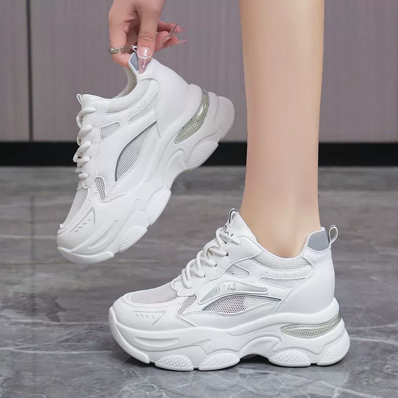 Женская обувь 2025, новые весенне-осенние универсальные белые туфли, увеличивающие рост, мягкая кожаная спортивная обувь на толстой подошве, повседневная обувь для женщин