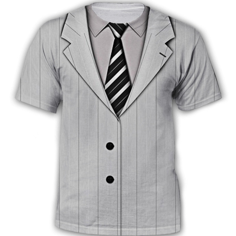 Camiseta tridimensional 3D europea y americana impresión digital manga corta traje falso de comercio exterior de dos piezas camiseta de punto divertida creativa de manga corta