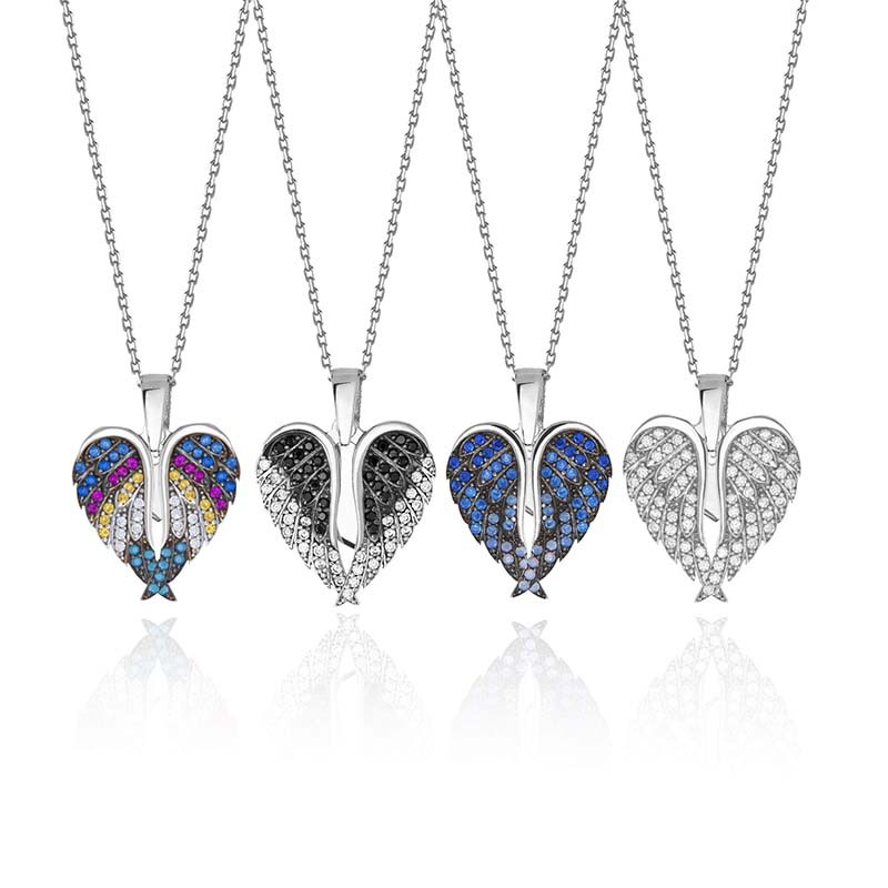 Ig Style Simple Style Heart Shape Wings Copper Zircon Pendant Necklace In Bulk display picture 1