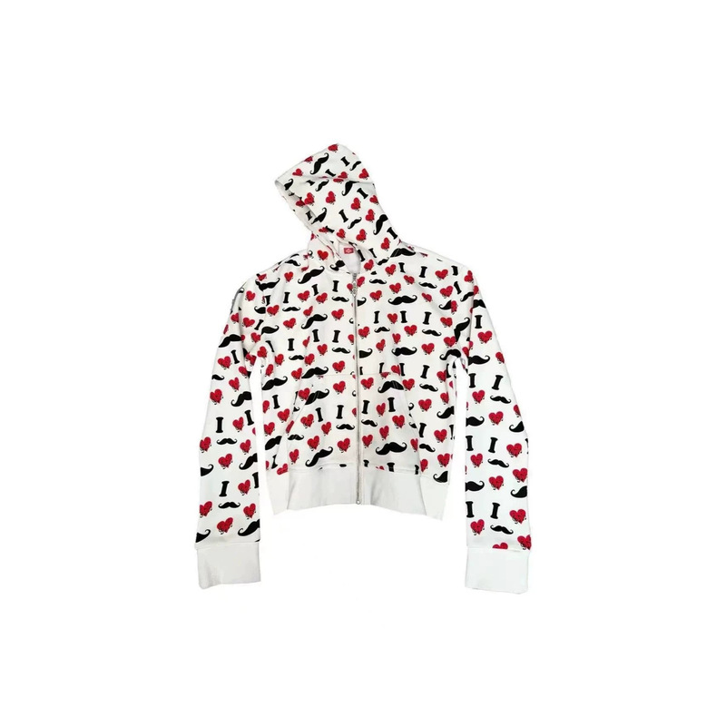 "I LOVE Mustache" heart-printed short wide zipper hooded jacket for men and women, autumn design sweatshirt for men "I LOVE Mustache" heart-printed short wide zipper hooded jacket for men and women, autumn design sweatshirt for men