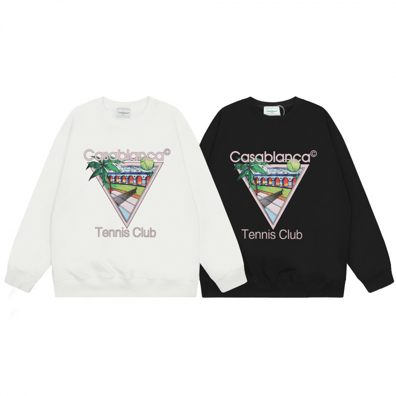 Casa Tennis Club Triangle Print Crew Neck Sweatshirt French Retro Loose Long Sleeve Top for Couples Casa Tennis Club Triangle Print Crew Neck Sweatshirt French Retro Loose Long Sleeve Top for Couples