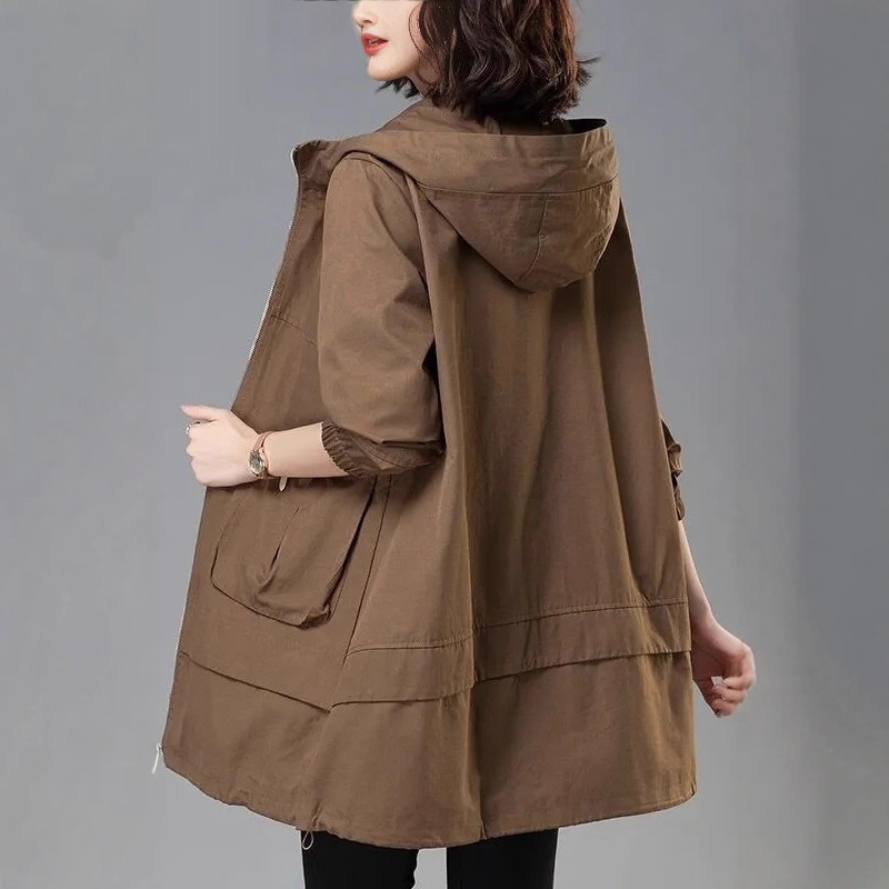 Loose Windbreaker Women's Mid-Length 2025 New Casual Korean Style Trendy Spring & Fall Jacket for Middle-Aged Mothers