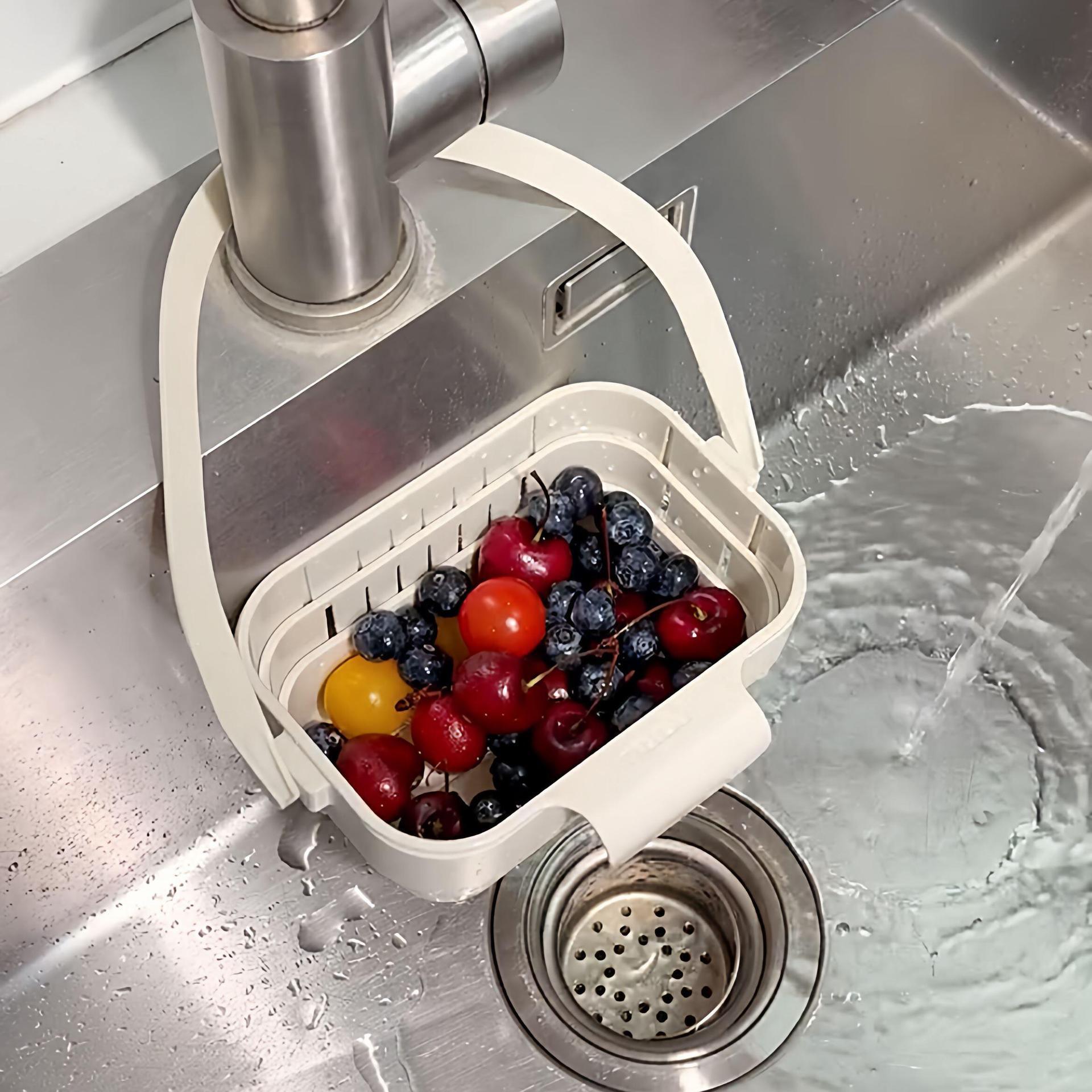 Cesta de drenaje plegable lavabo de cocina lavabo de verduras cesta de filtraje telescópica separación seca y húmeda cesta de almacenamiento PP cesta de drenaje