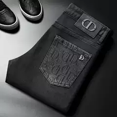 Autumn and Winter High-end Sense Black Grey Jeans Men's Stretch Slim-fit Small Straight Fashionable European Goods High-end Casual Trendy Brand