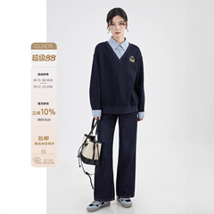 桂儿「暖氧吧」层次感丰富！假两件衬衫卫衣女减龄学院风显瘦上衣