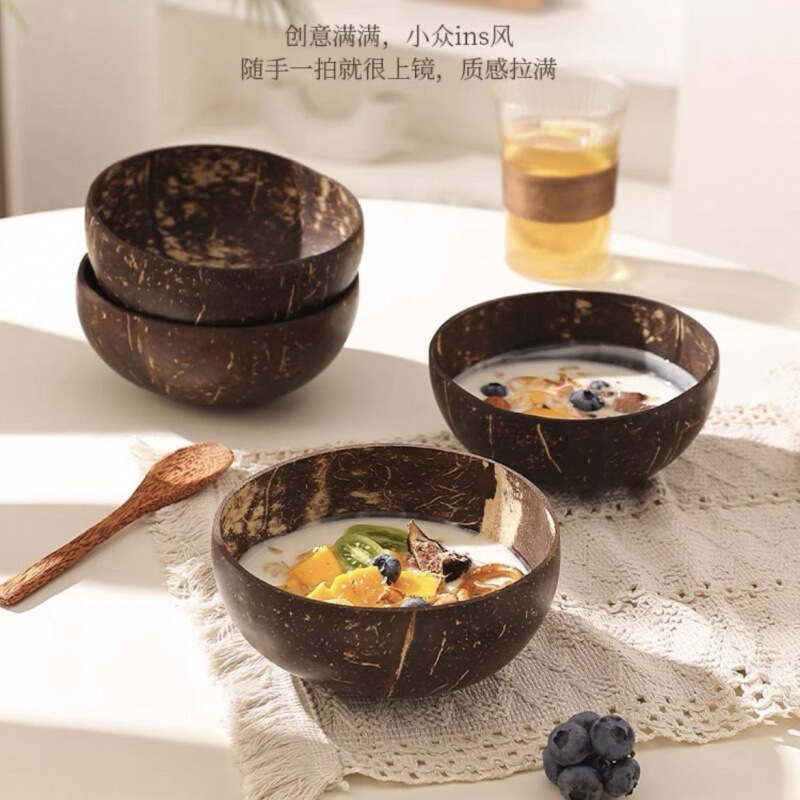 Coconut Bowl, Coconut Shell, Round Wooden Tableware, Large Dessert Bowl, Japanese-Style Household Use, Wholesale, Dropshipping, Shipping Coconut Bowl, Coconut Shell, Round Wooden Tableware, Large Dessert Bowl, Japanese-Style Household Use, Wholesale, Dropshipping, Shipping