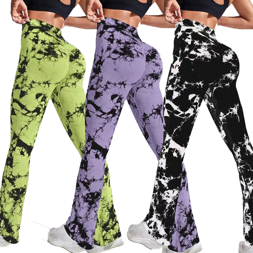 扎染扎漂健身褲速干闊腿瑜伽喇叭褲flare tie dye yoga leggins