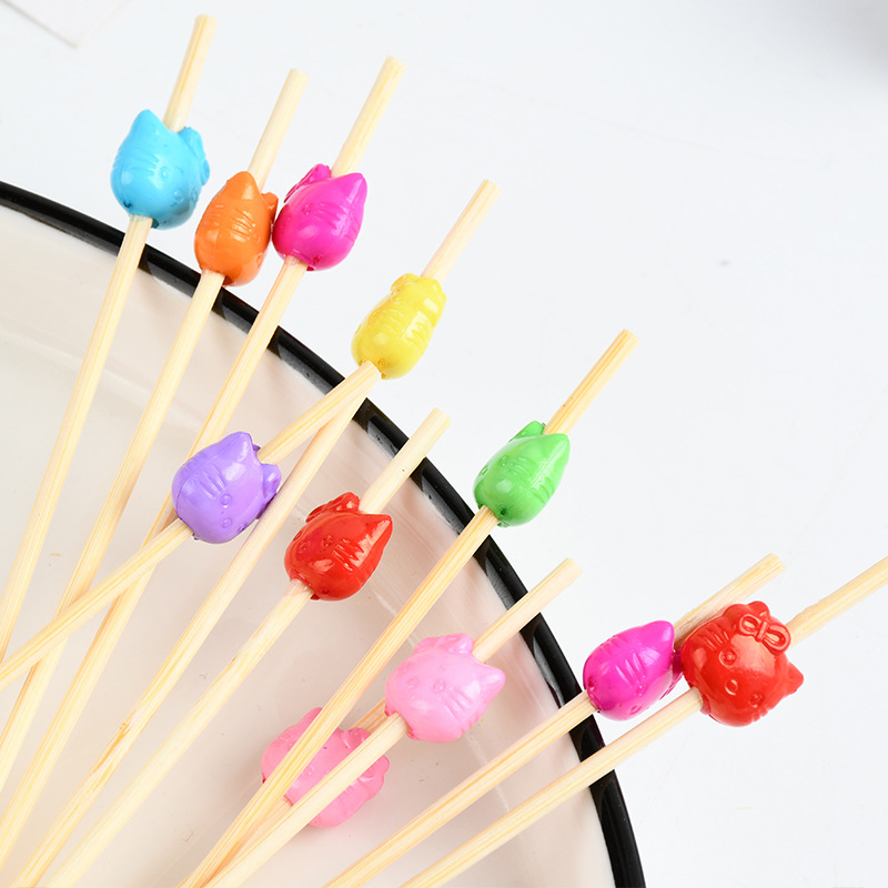 Animal encantador tenedor desechable al por mayor frutas pastillas de frutas pastillas de dientes artísticas string calabaza bambú bambú