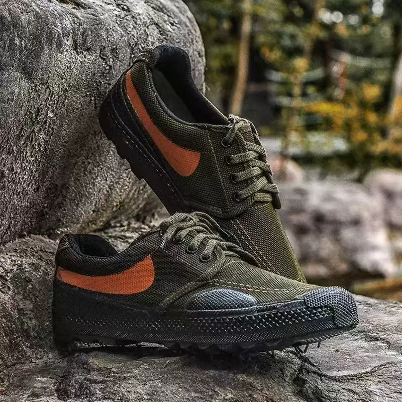 Супер стойкость к ношению] освобожденные обувь для мужчин, высокие и низкие, износостойкие рабочие места безопасности, холст, вождение камуфляжная обувь для защиты труда