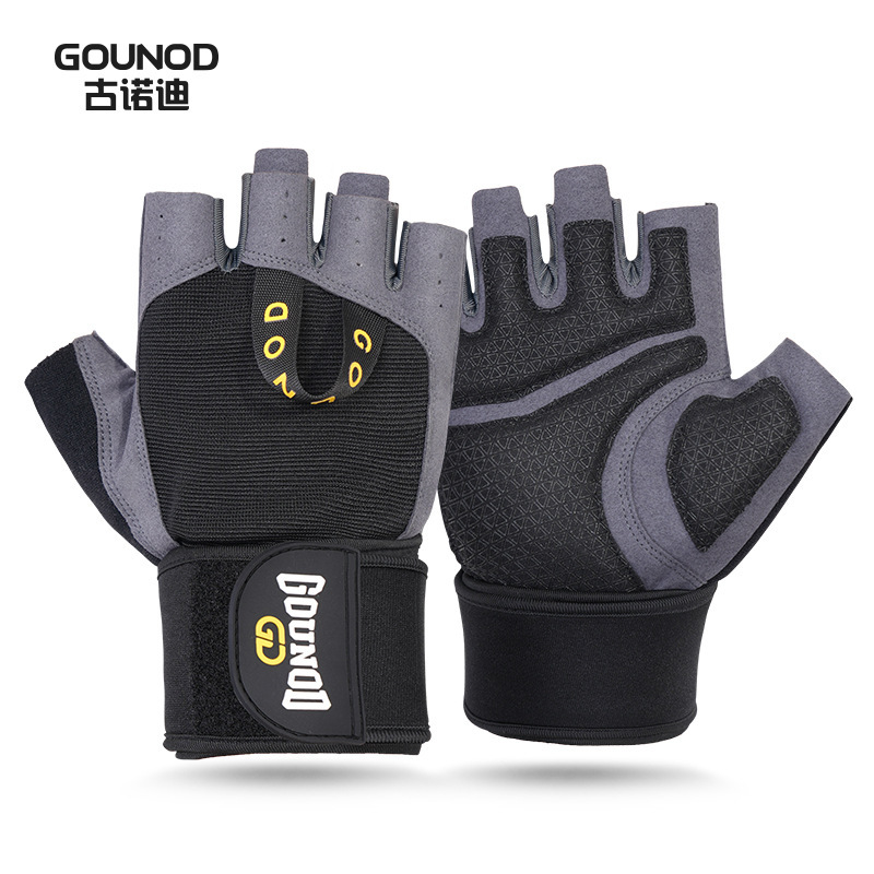 GOUNOD フィットネスハーフフィンガーグローブバーベル器具重量挙げリストガードトレーニング耐摩耗性手のひら保護肥厚サイクリンググローブ|undefined