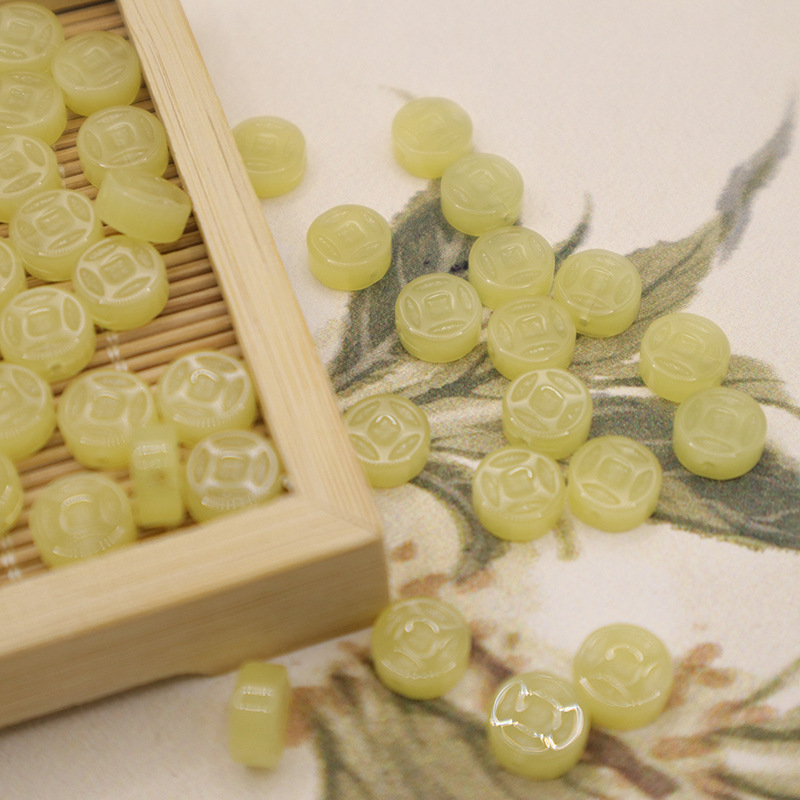 国风新中式8mm铜钱直孔琉璃材质不掉色diy手工编织手链项链吊坠耳