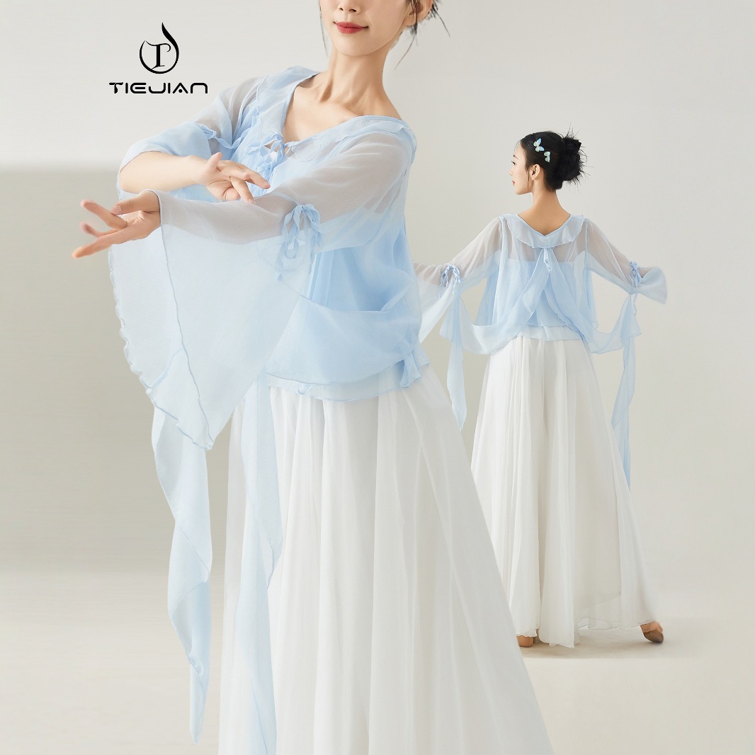 3599 Dance Clothing for Women, Elegant Modern Mesh Body Training Adult Two-Piece Set, Chinese Classical Bell-Sleeved Top