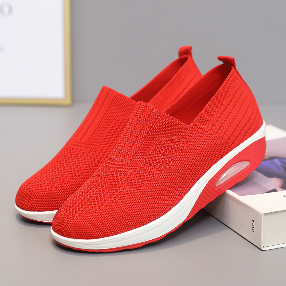 Cross-border mujeres nuevas tendencias de moda de otoño 2026 aumento de suela gruesa zapatos de tejido volador zapatos blancos pequeños zapatos de mujer zapatos deportivos casuales