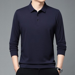Spring and Autum Pineapple Plaid Long-Sleeved T-Shirt Men's Lapel Middle-Aged Business Casual Pure Color Polo Shirt Men's Bottoming Shirt Top