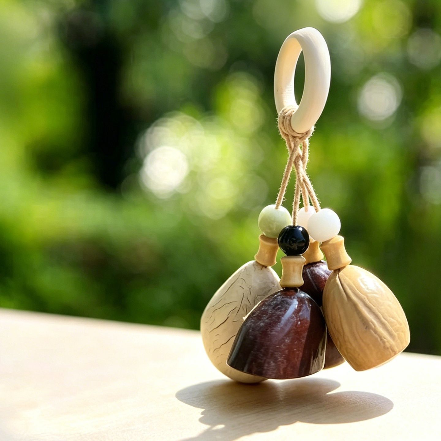 Forest-style natural fruit shell wind chime bag pendant, healing handmade finished product, car-mounted rattle, calming hanging ornament