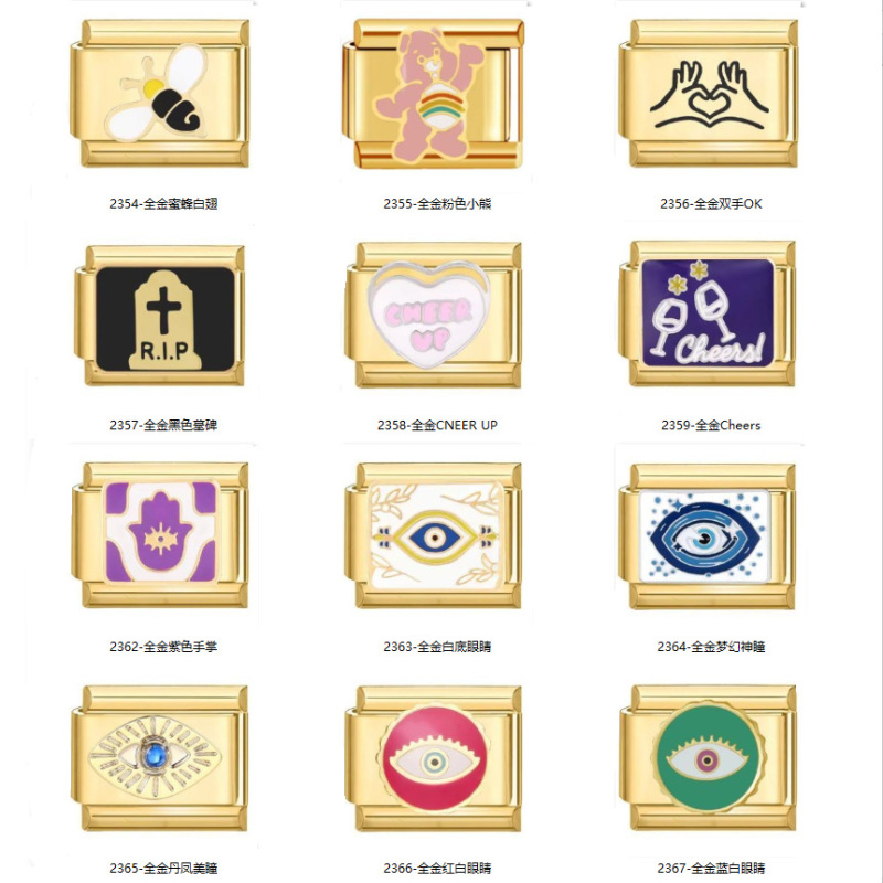 Cross-Border Full Gold Series DIY Bracelet Italian Module Supply Cheers Leo Tombstone Stainless Steel Ornament in Stock