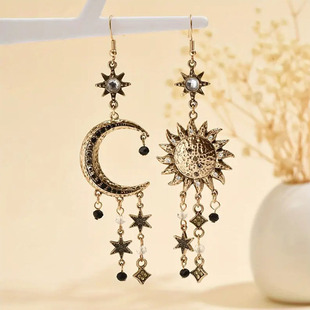 Cross-border hot-selling European and American fashion exaggerated long sun and moon retro star and moon earrings women's earrings retro style