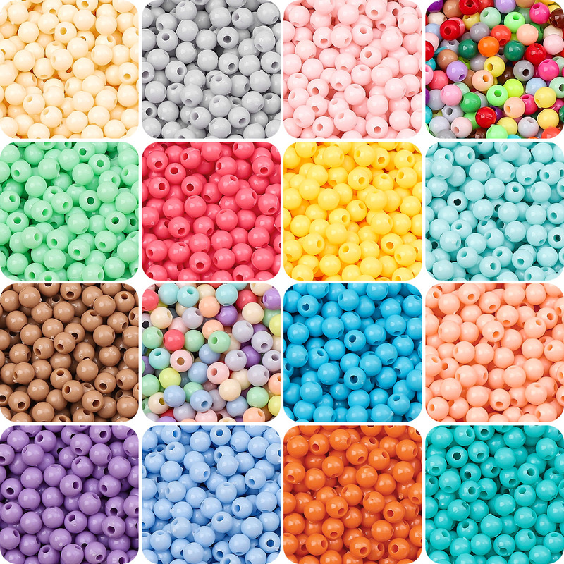 3/4mm solid color acrylic round beads children diy handmade beaded string material accessories candy color small loose beads