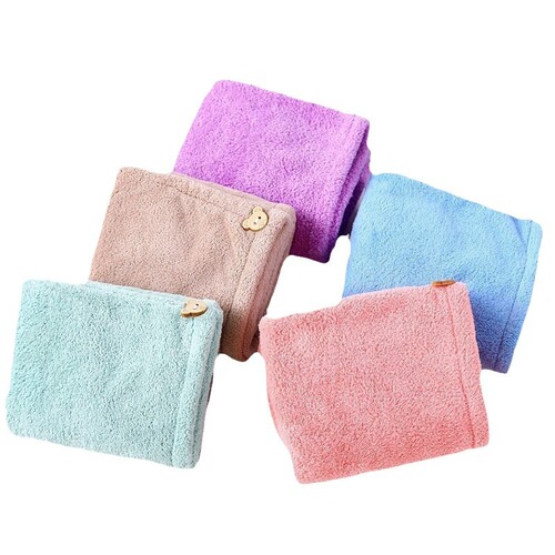 Coral velvet shower cap dry hair cap for women wholesale cute microfiber water-absorbent quick-drying double-layer thickened head dry hair towel