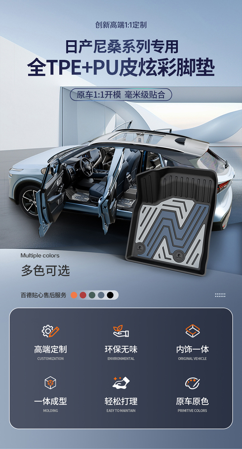 Suitable for Nissan Sylphy, Teana, Qashqai, X-Trail, N7, N6, Special Colorful Tpe Car Floor Mats