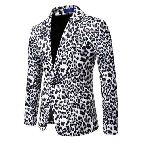 Autumn Western Men's New Single-Breasted Leopard Print Suit Dress Performance Clothes Fashion Jacket