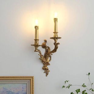 French-Style Vintage Candle Lamp, American Light Luxury All-Copper Wall Lamp, Bedroom Corridor Elegant Luxury Villa Decorative Lighting