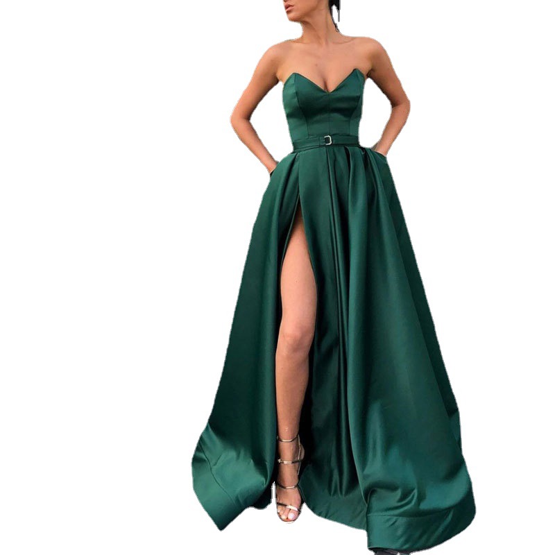 Comercio exterior europeo y americano Amazon AliExpress deseo vestido de novia con cuello en V sexy tubo superior satén adelgazamiento vestido largo