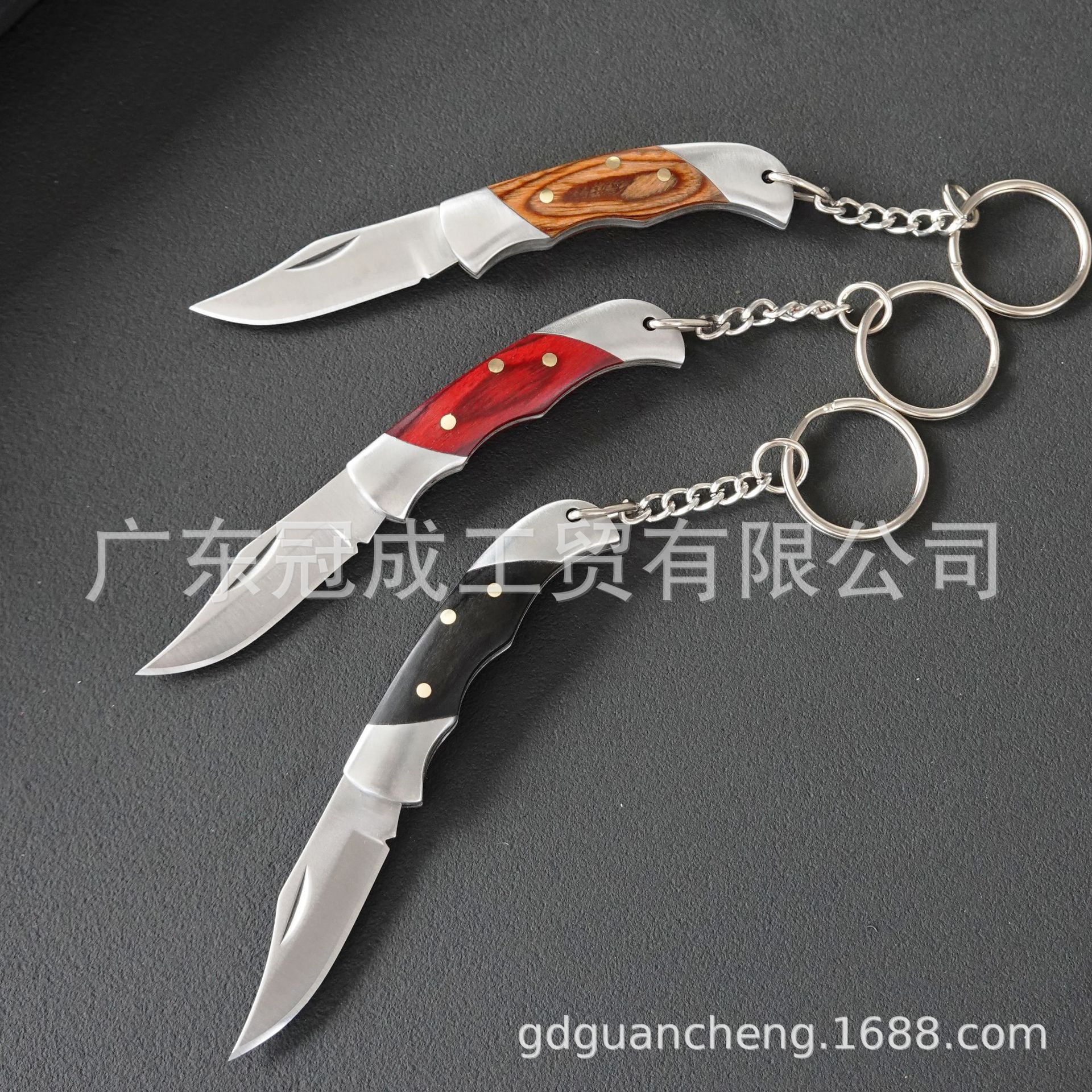 厂家直供 彩木柄锈钢钥匙扣小刀折刀实用折叠