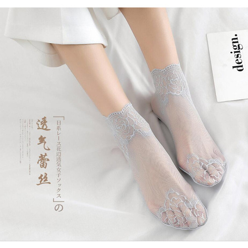 New lace socks thin cotton mid-calf stockings spring and summer sweat-absorbent non-slip invisible boat socks women's socks