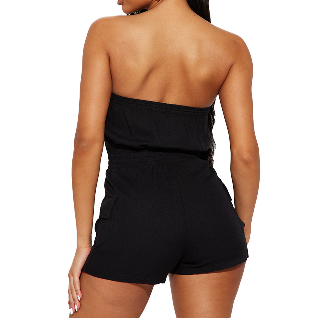 Women Clothing Sexy Comfortable Solid Color Chest Wrapped Organ Pocket Jumpsuit