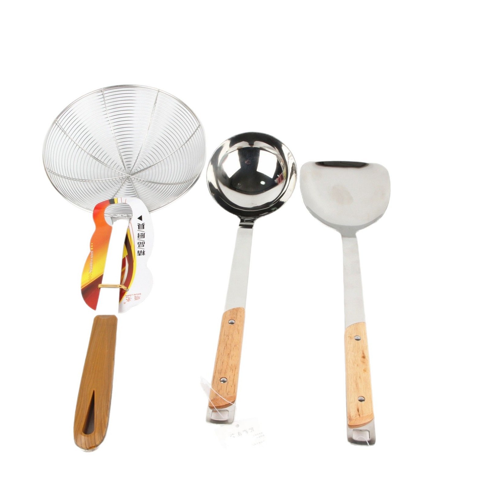 Manija de madera no magnética de acero inoxidable cucharas cucharas tiendas de diez yuanes herramientas de cocina herramientas de cocina diarias