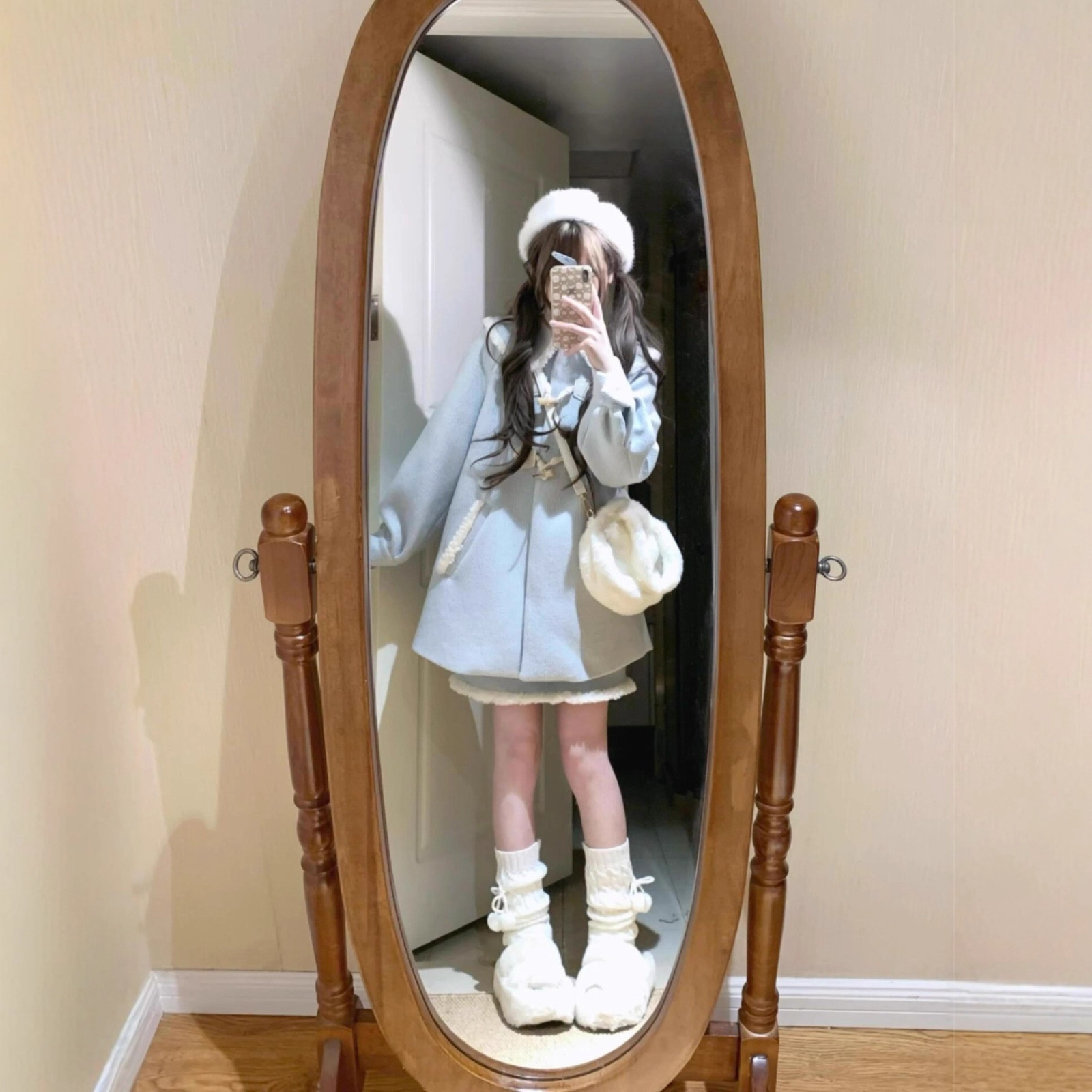 Korean Style Horn Button Woolen Outwear for Women in Autumn and Winter Loose Thickeneded Jk Uniform Princess Student Small Woolen Outwear