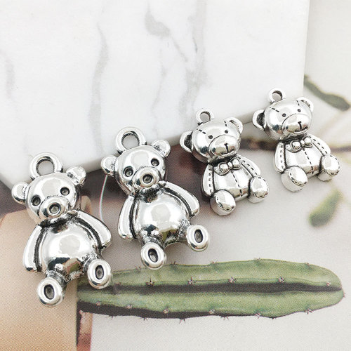 1 Alloy Accessory, Silver-plated Cute 3D Bear Pendant DIY Earrings Phone Chain Small Pendant Wholesale