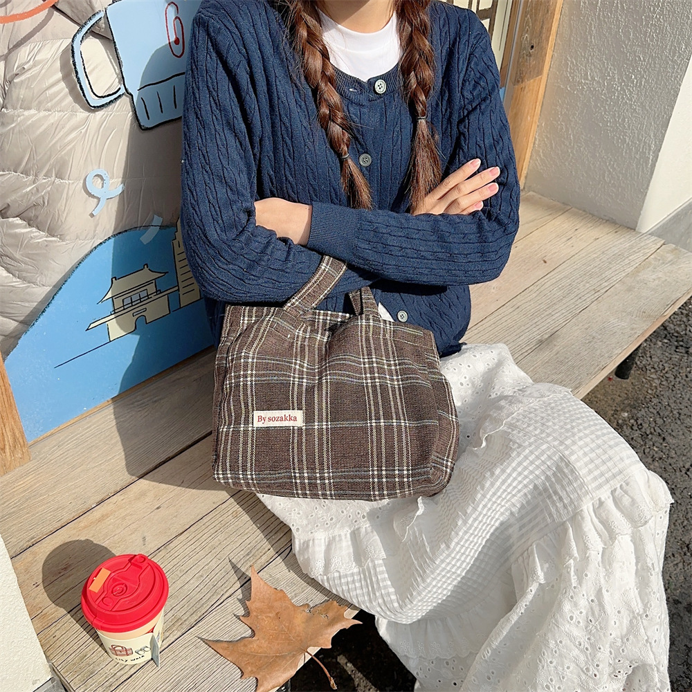 311021 Simple ins retro style woolen multi-color handbag for women, 2023 new checkered autumn and winter women's bag undefined