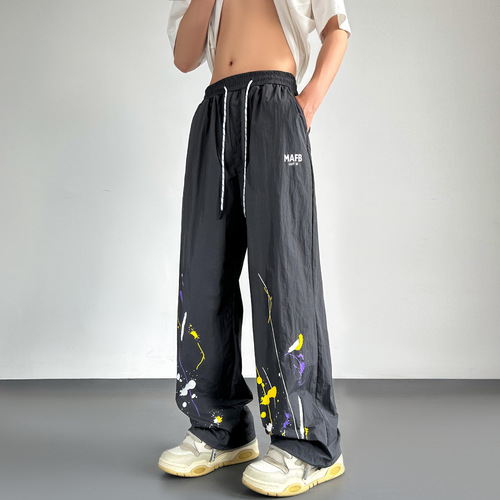 Watercolor Splash Stain-Proof Quick-Dry Men's Trendy American Style Youth Wide Leg Pants Loose Straight Leg Summer Thin Casual Pants
