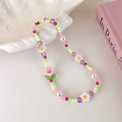 ins鬱金香花朵串珠鏈條日韓小清新掛鏈掛繩手繩適用手機殼耳機套