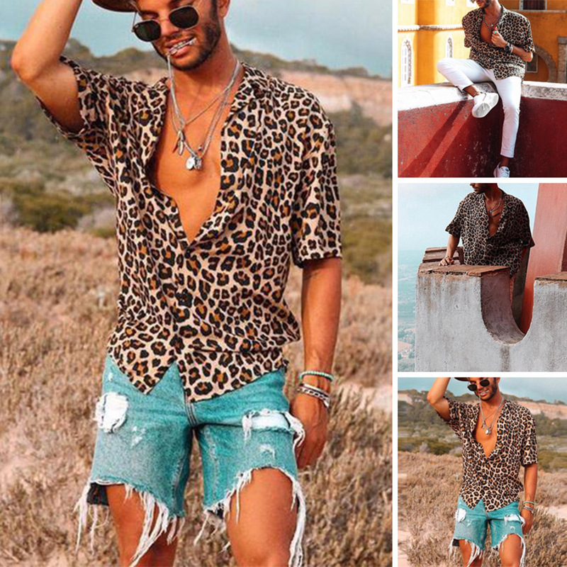 Cross-Border Wish Aliexpress and Other Export New Leopard Print Men's Trendyy Shirts Tops Shirts Dropshipping
