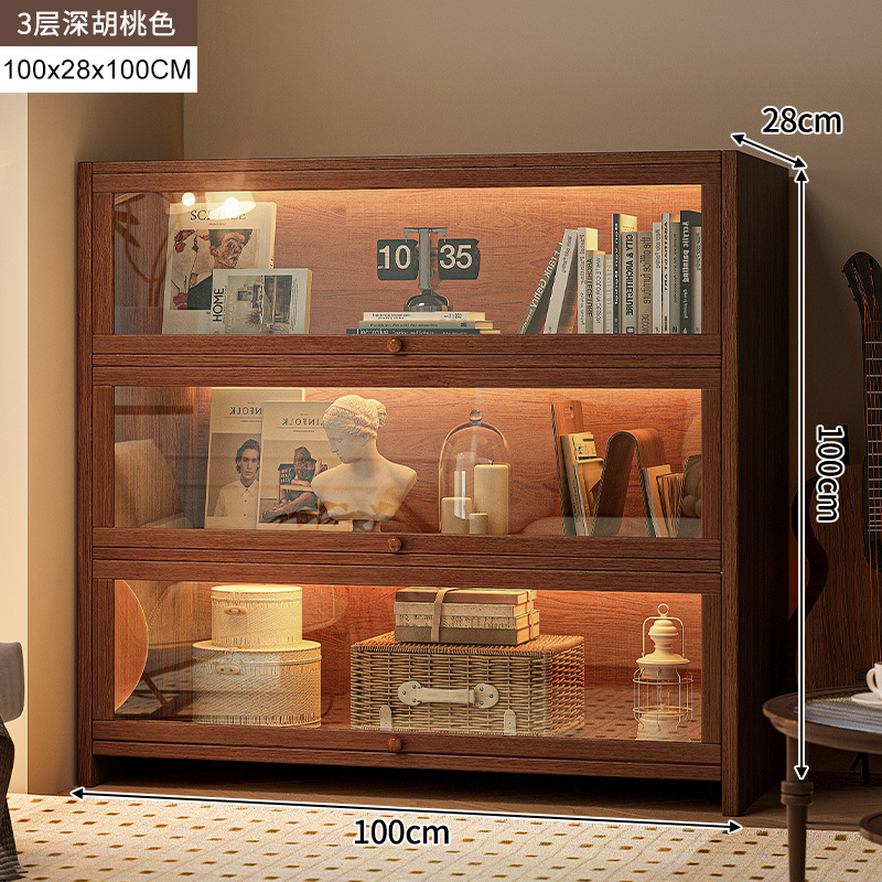 armario de madera maciza armario de almacenamiento en una pantalla de vidrio imitación de color nuez armario sala de estar estantería a prueba de polvo